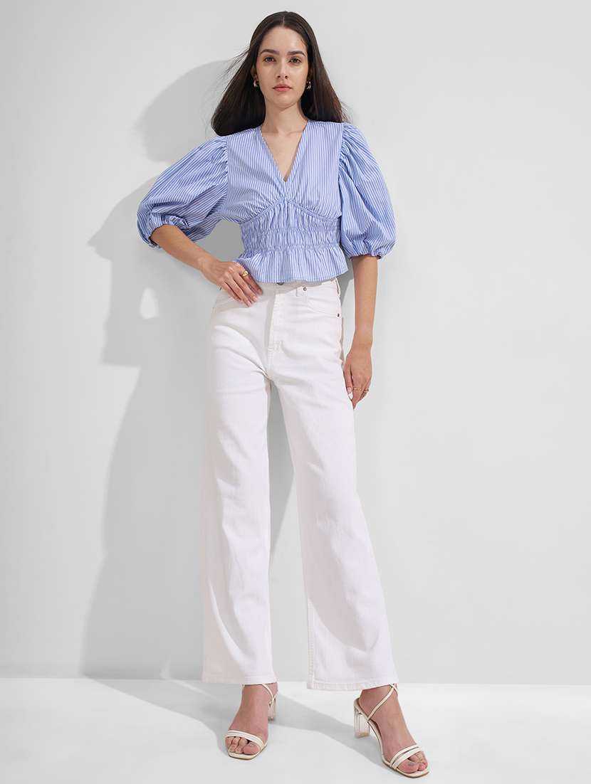 women printed puff sleeves smocked crop top - 22526989 -  Standard Image - 5