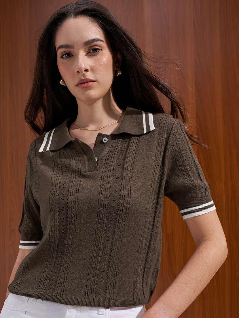 women self design short sleeves polo t-shirt