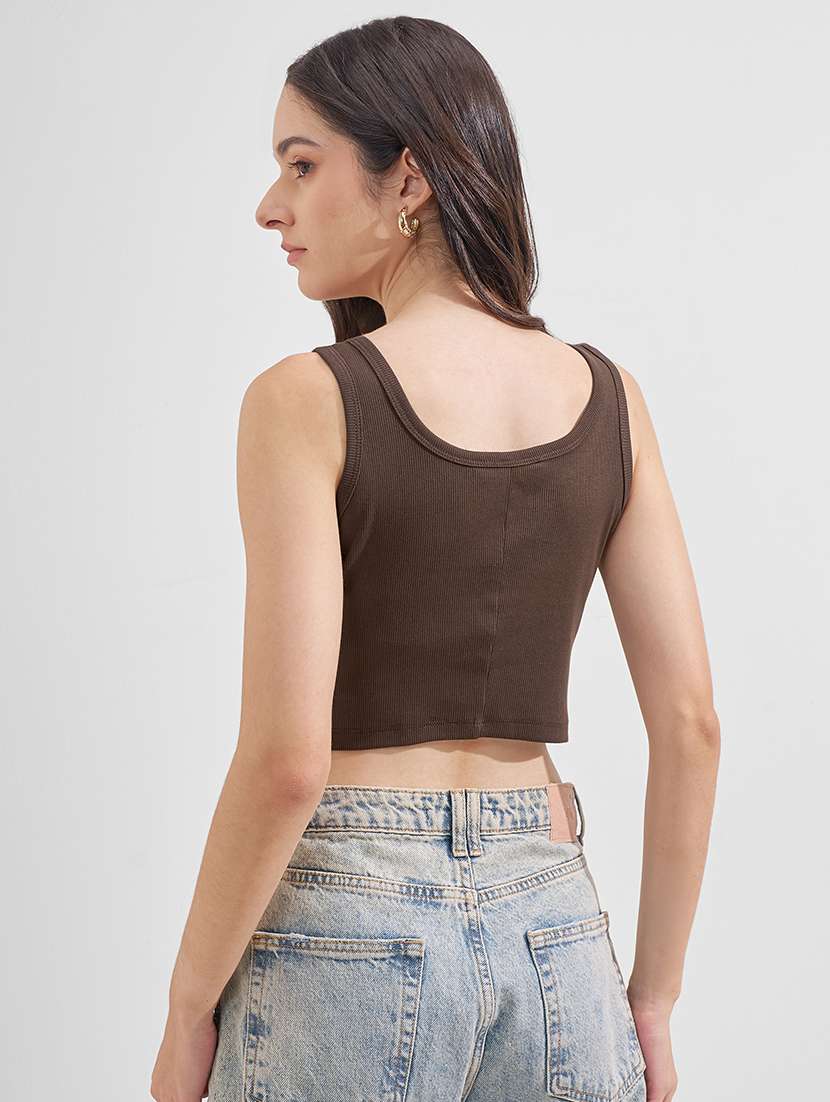 women solid scoop neck sleeveless crop top - 22527002 -  Standard Image - 3