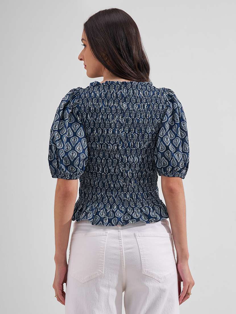 Women Printed Puff Sleeves Smocked Top - 22527003 -  Standard Image - 3