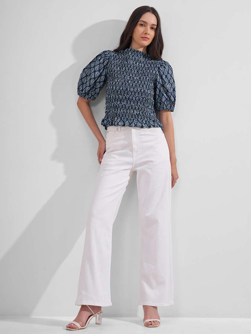 Women Printed Puff Sleeves Smocked Top - 22527003 -  Standard Image - 5