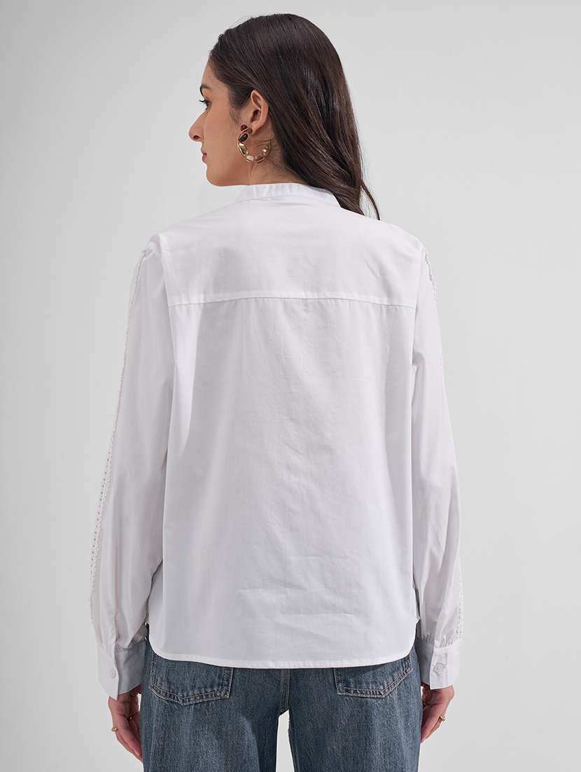 Women Solid Mandarin Neck Regular Top - 22527005 -  Standard Image - 3