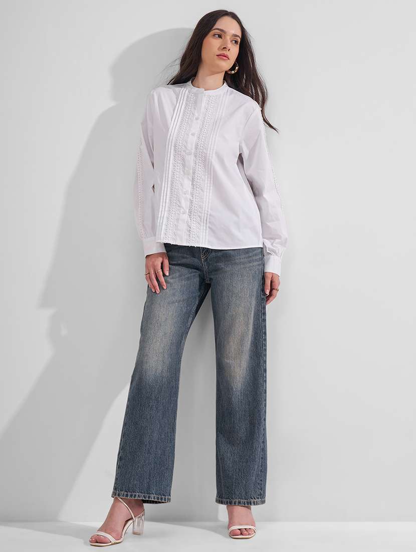 Women Solid Mandarin Neck Regular Top - 22527005 -  Standard Image - 5