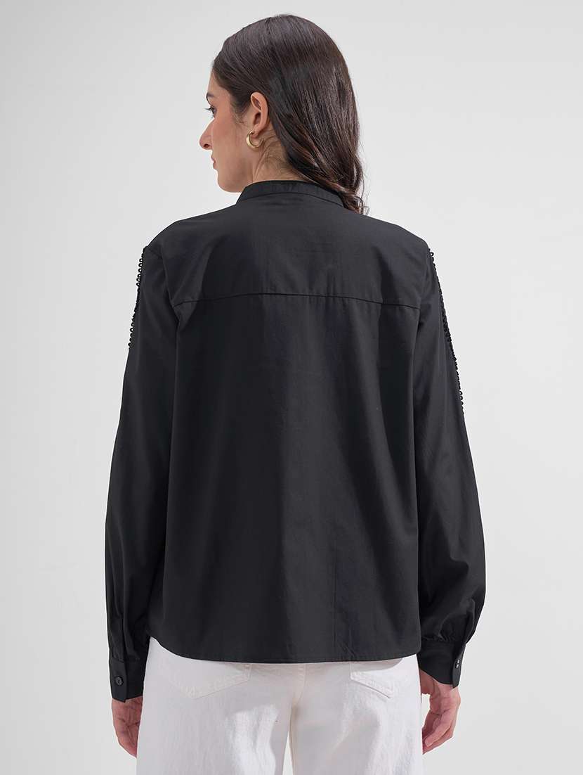 women solid mandarin collared shirt style top - 22527006 -  Standard Image - 3