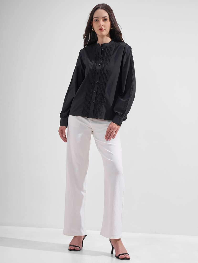 women solid mandarin collared shirt style top - 22527006 -  Standard Image - 5