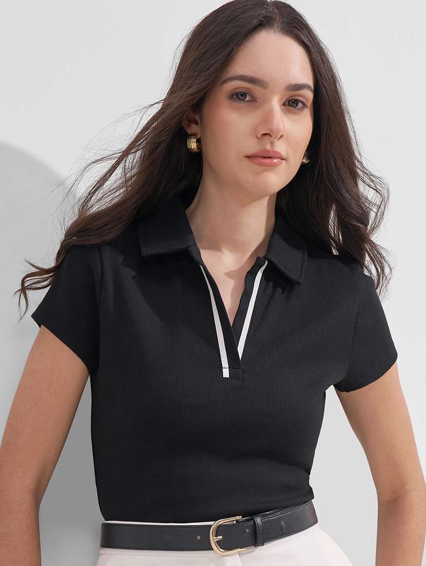 women solid short sleeves polo t-shirt