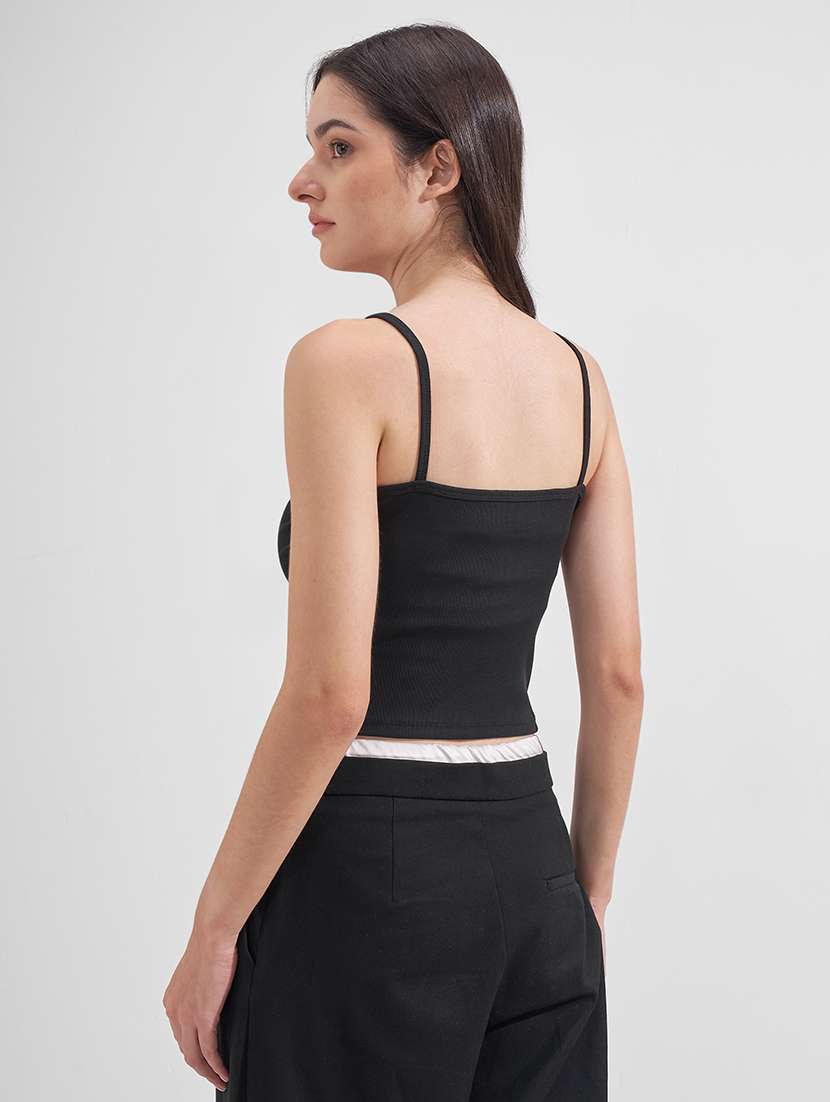 women solid shoulder strap crop top - 22527012 -  Standard Image - 3