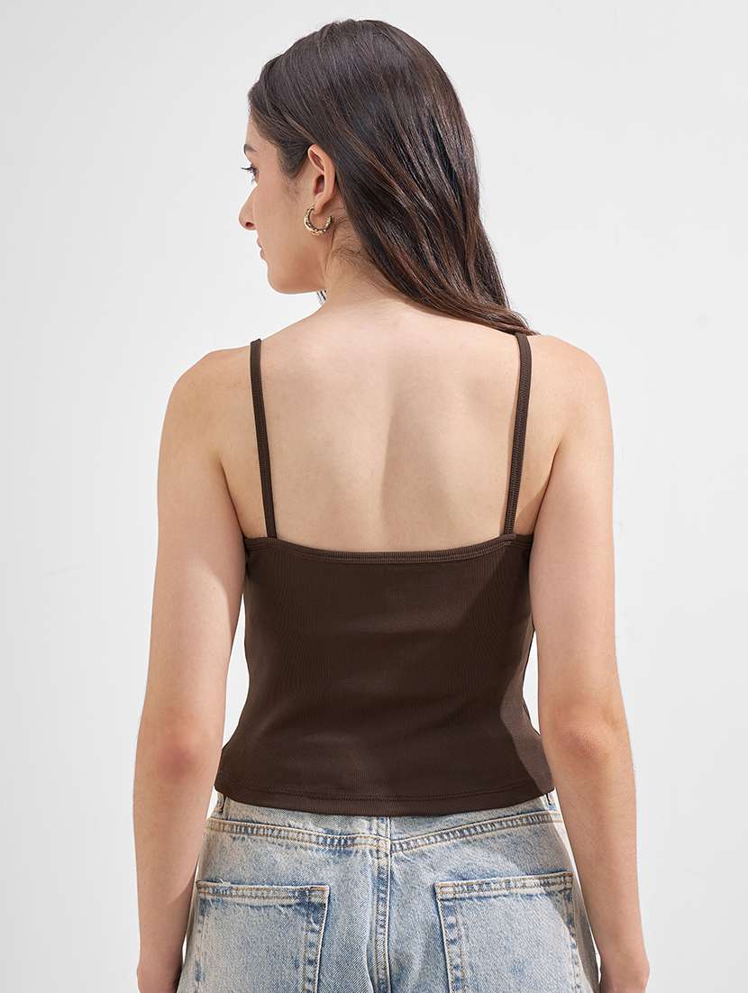 women solid shoulder strap crop top - 22527013 -  Standard Image - 3