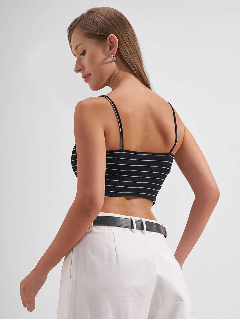 women striped shoulder strap crop top - 22527015 -  Standard Image - 3