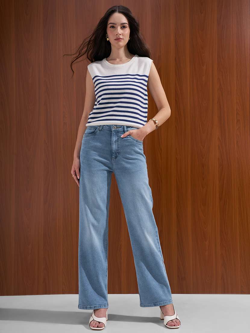 women striped round neck sleeveless regular top - 22527021 -  Standard Image - 5