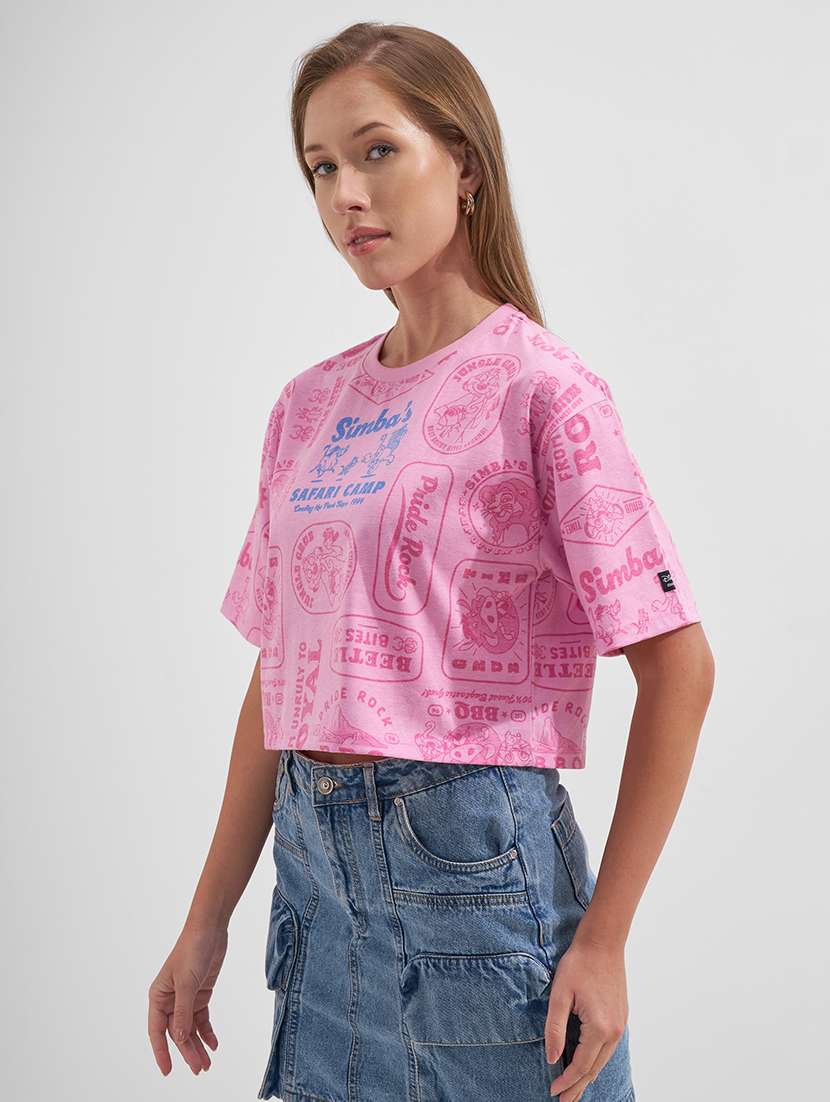 women printed round neck short sleeves crop t-shirt - 22527025 -  Standard Image - 3