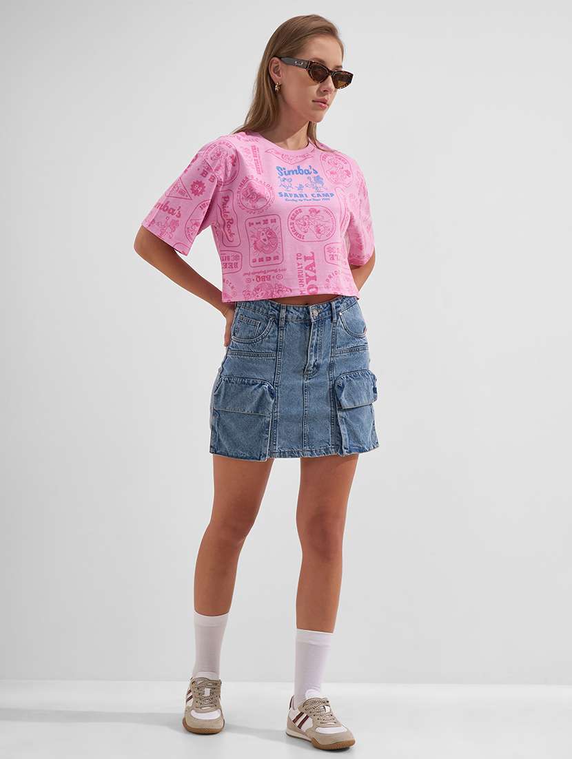 women printed round neck short sleeves crop t-shirt - 22527025 -  Standard Image - 5