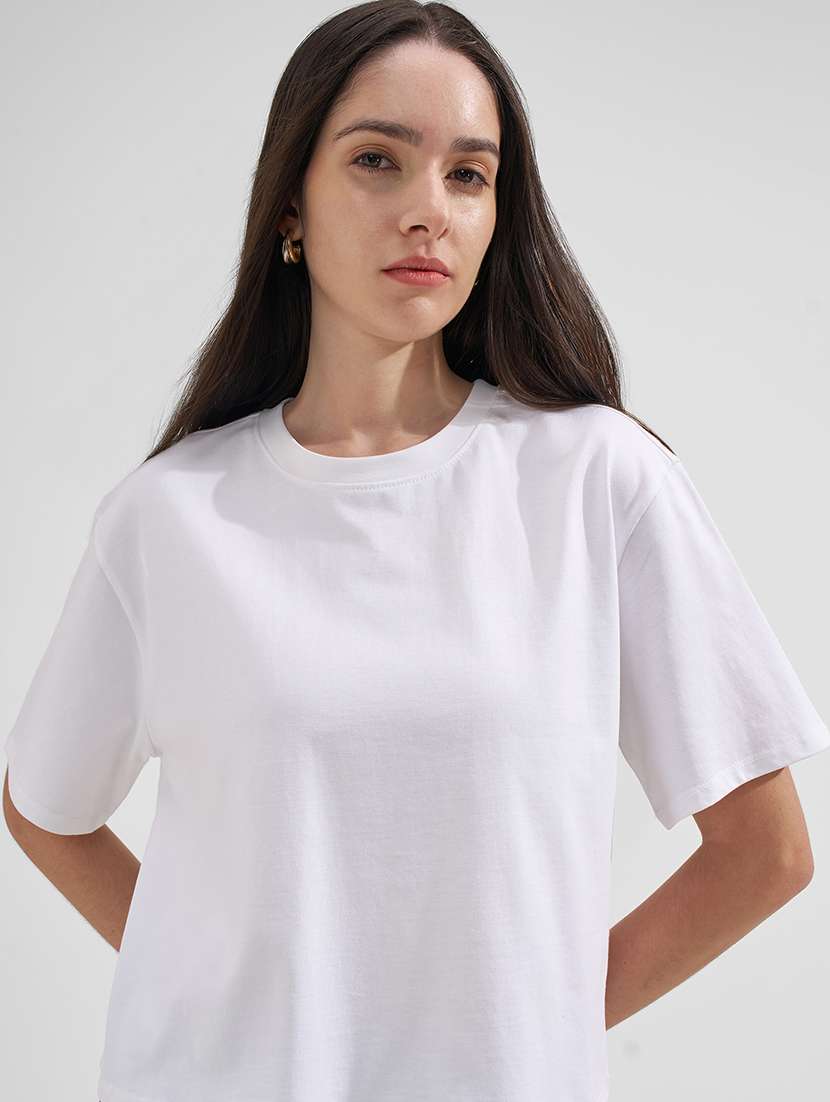 women solid round neck short sleeves t-shirt