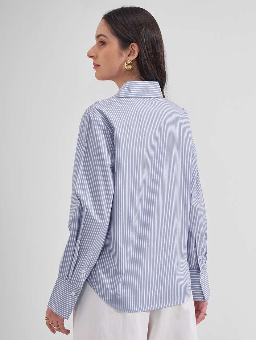 women striped collared long sleeves regular shirt - 22527037 -  Standard Image - 3