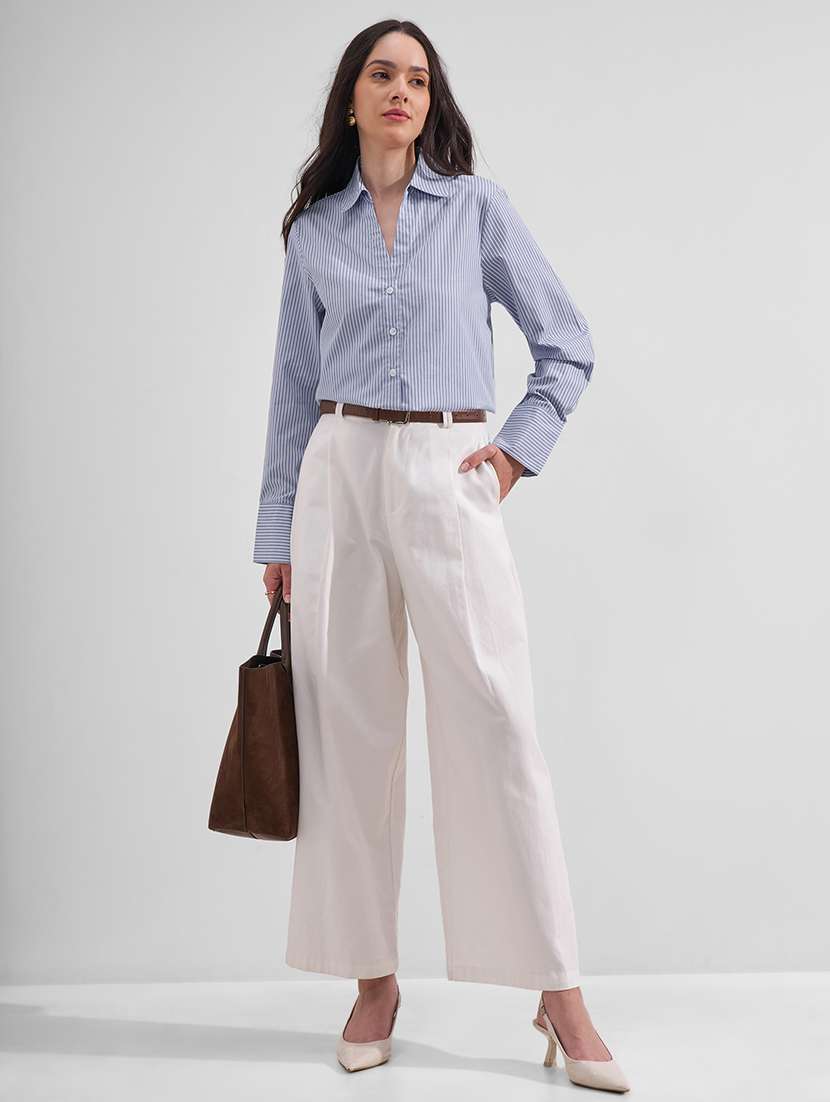 women striped collared long sleeves regular shirt - 22527037 -  Standard Image - 5
