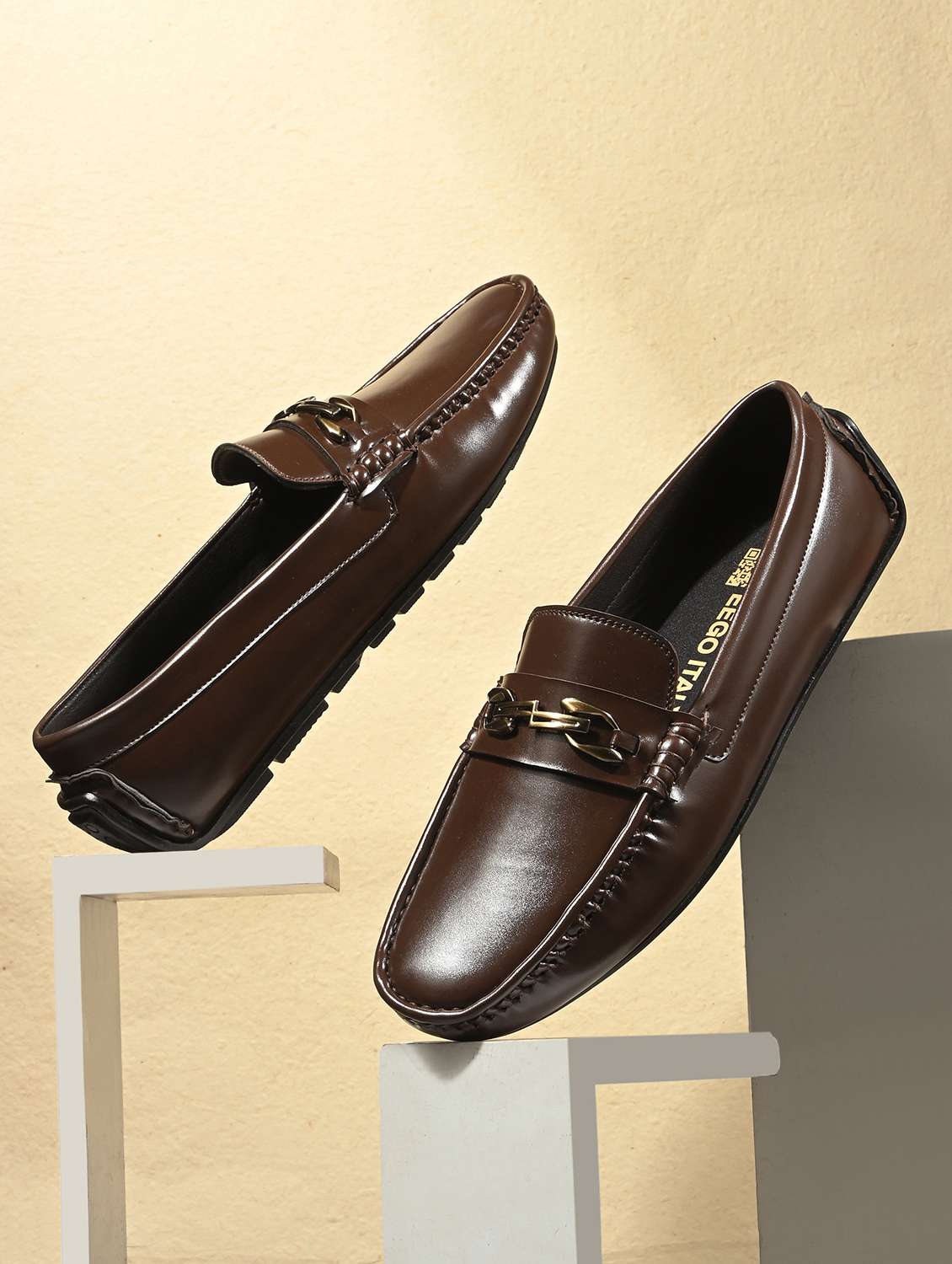 men brown slip on horsebit loafer