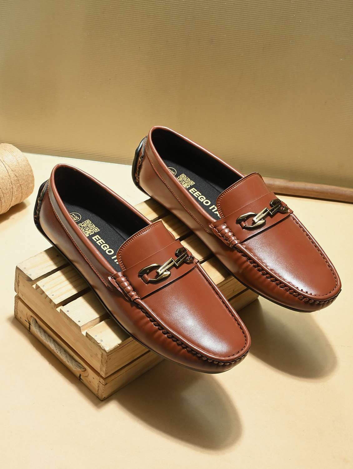 men tan slip on horsebit loafer