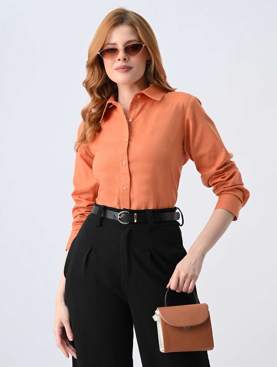 women solid collared formal shirt