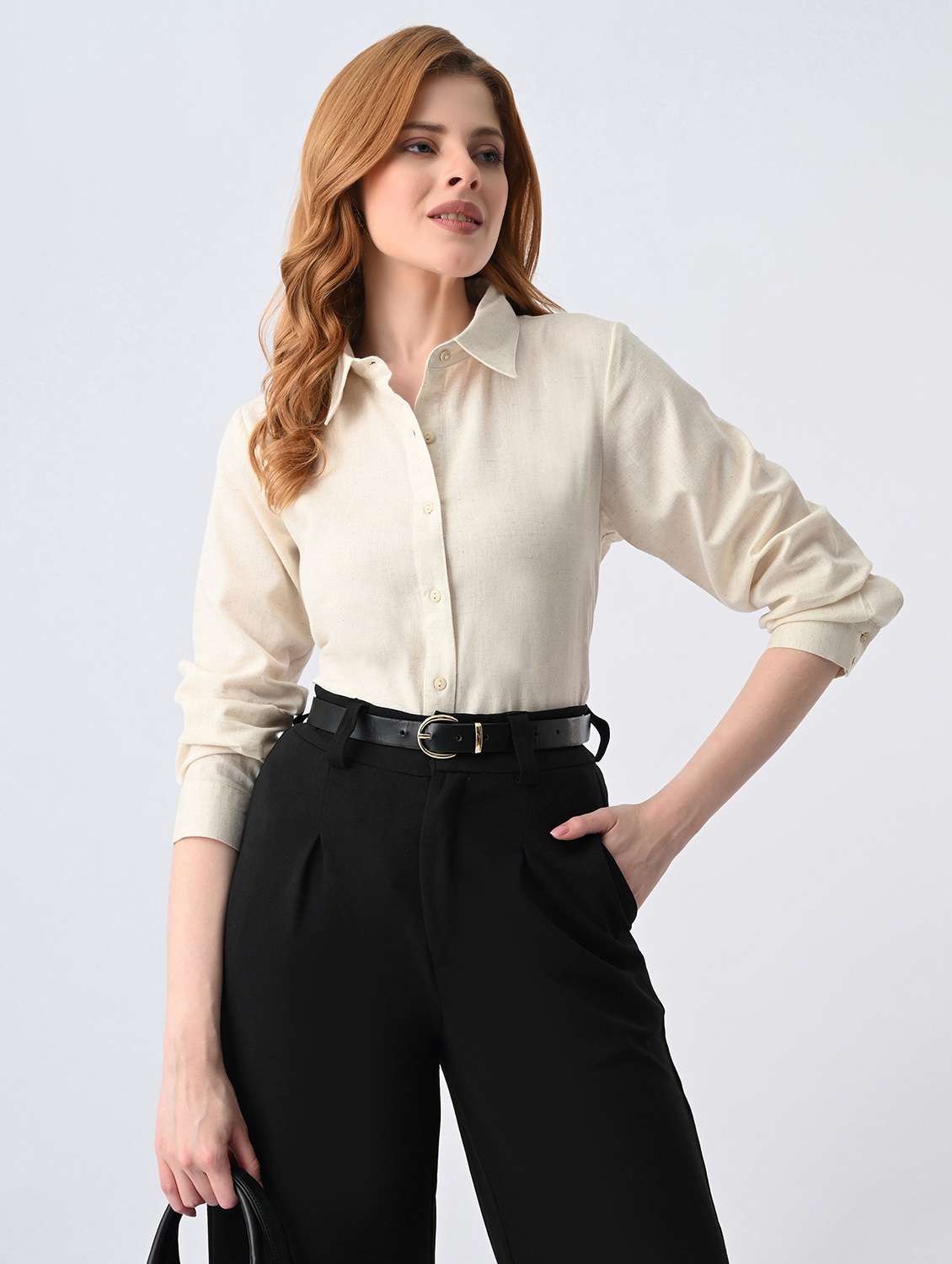 women solid collared formal shirt