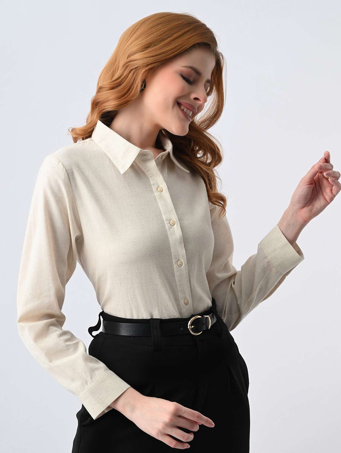 women solid collared formal shirt - 22527068 -  Standard Image - 3