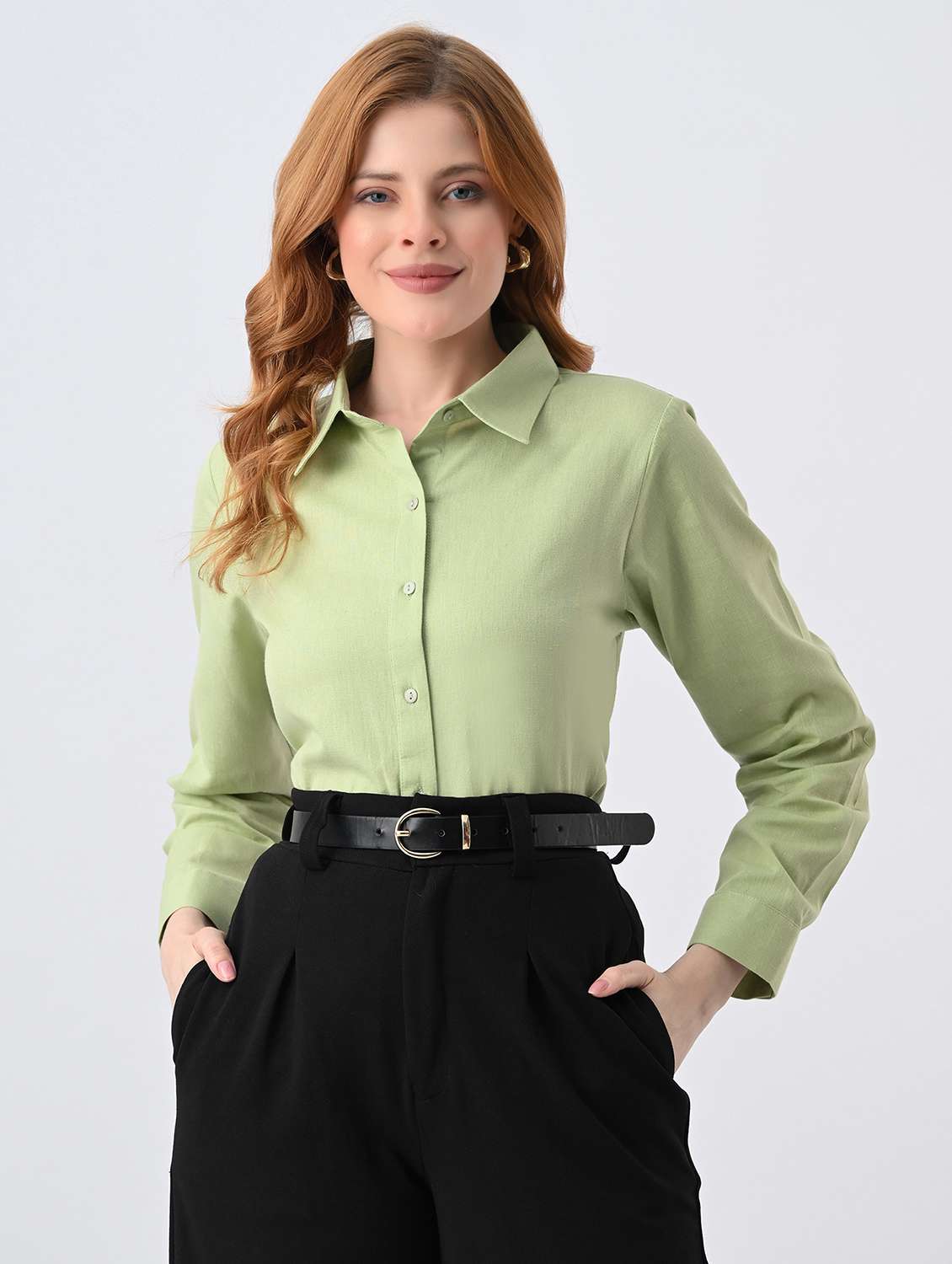 women solid collared formal shirt