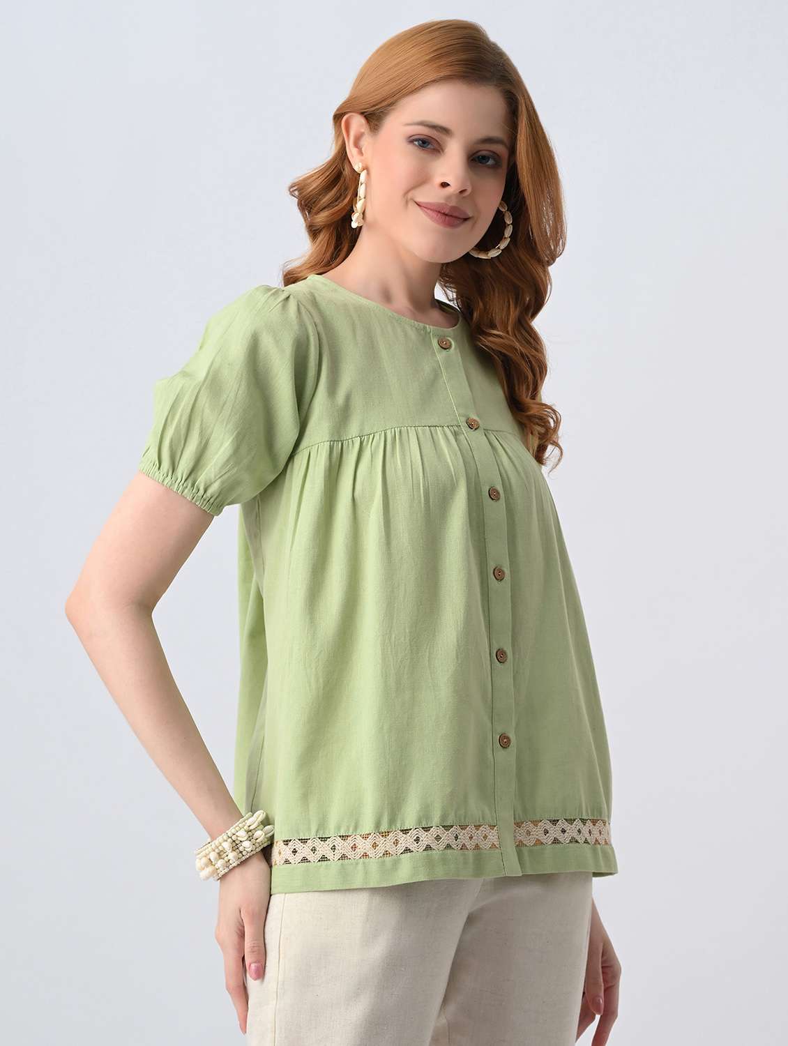 women solid round neck a-line top - 22527082 -  Standard Image - 3