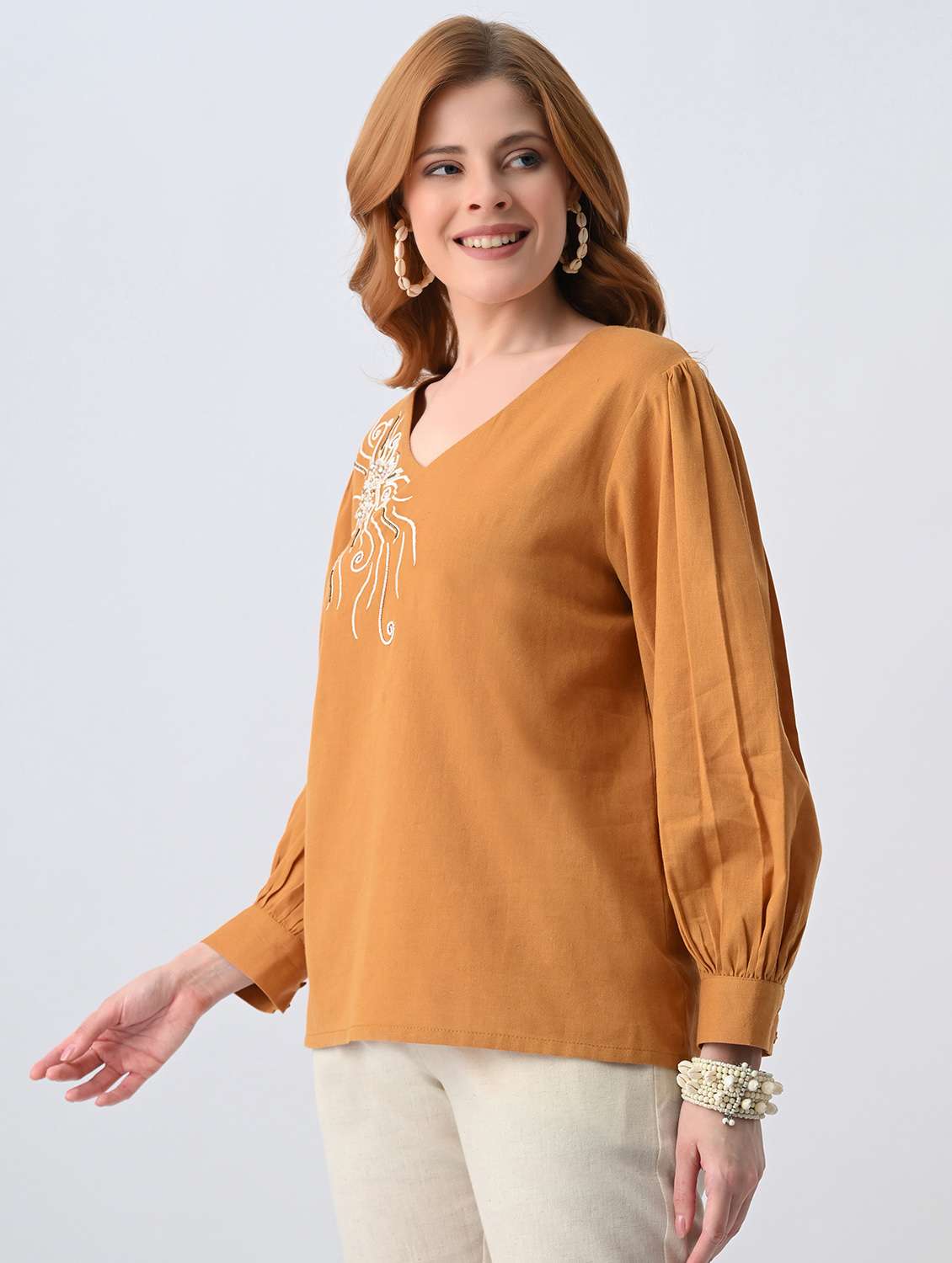 women embroidered v neck regular top - 22527084 -  Standard Image - 3