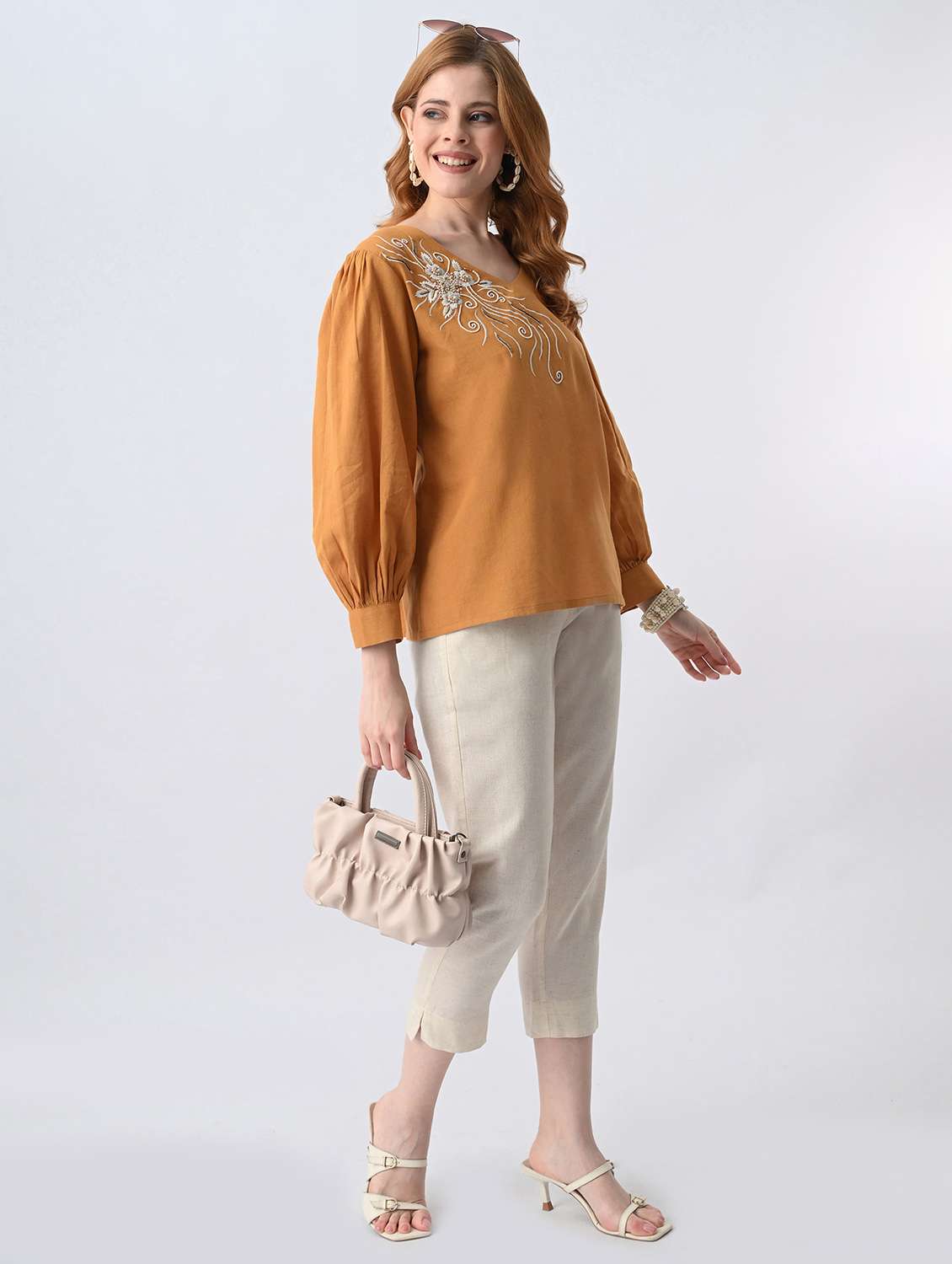 women embroidered v neck regular top - 22527084 -  Standard Image - 5