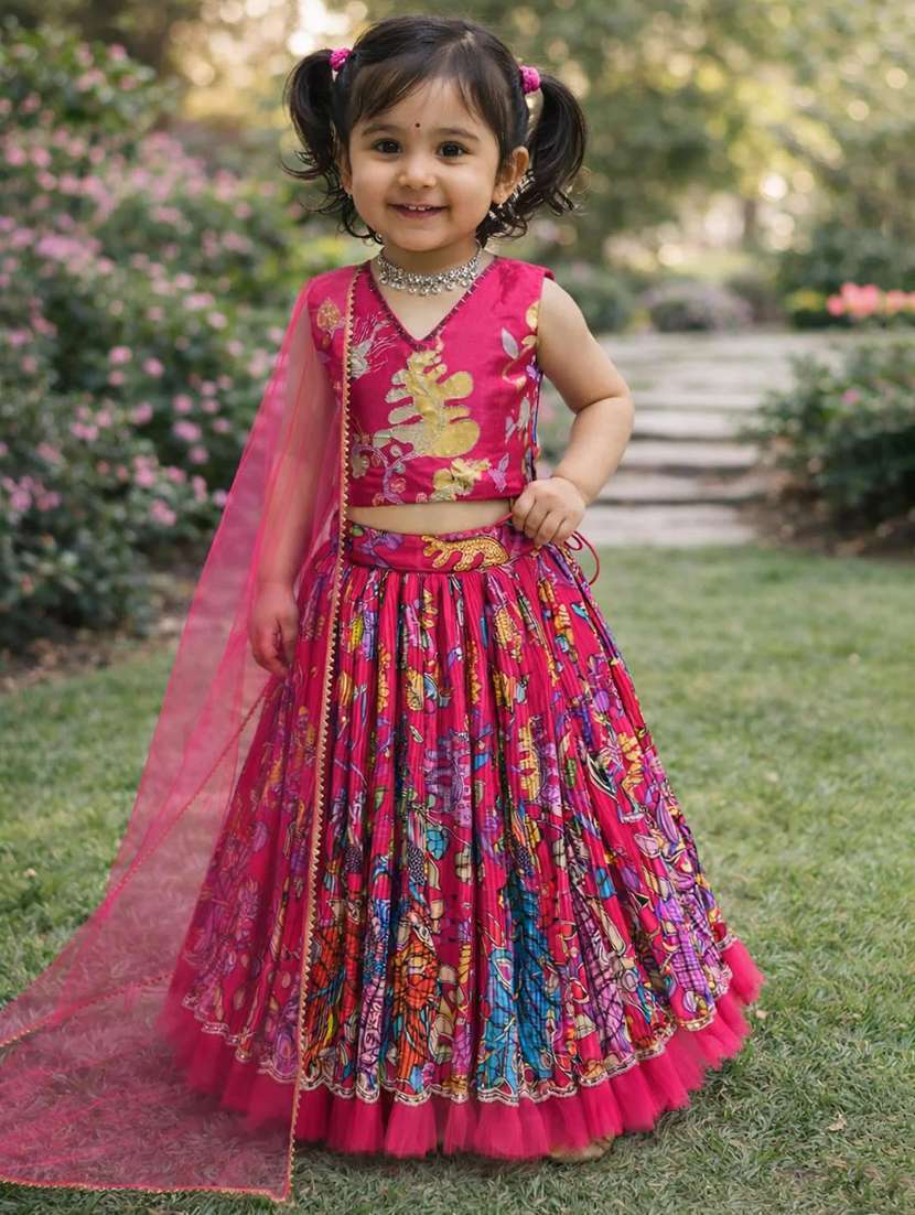 girls printed v neck lehenga choli set
