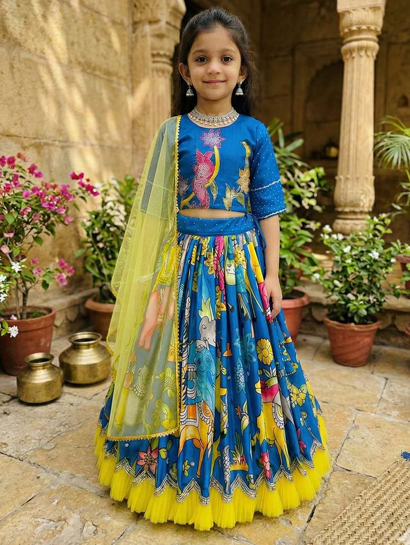 girls printed round neck lehenga choli set
