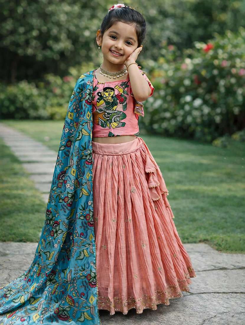 girls printed round neck lehenga choli set