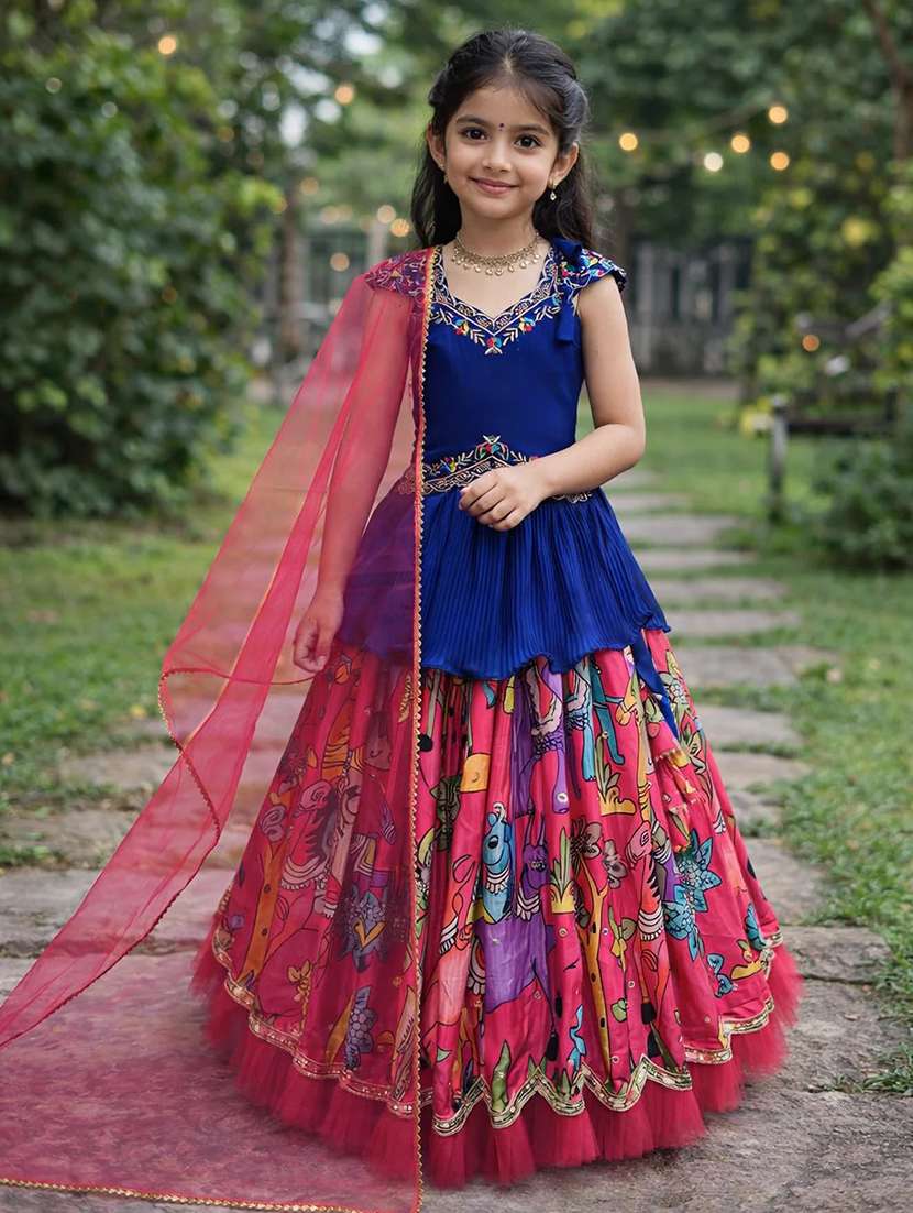 girls printed sleeveless lehenga choli set