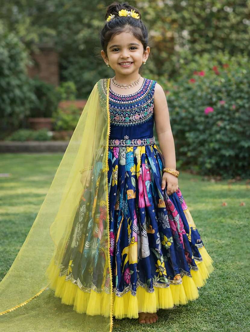 girls printed sleeveless lehenga choli set
