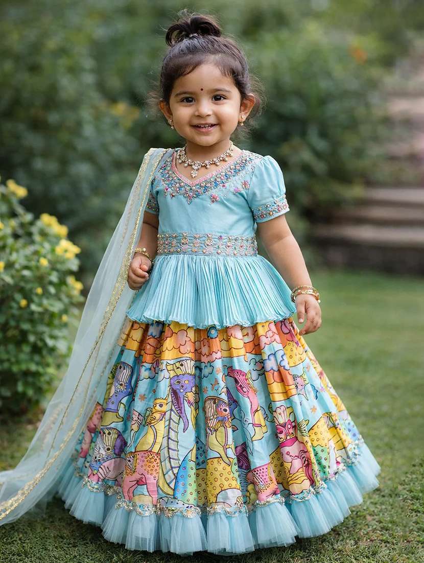 girls printed short sleeves lehenga choli set