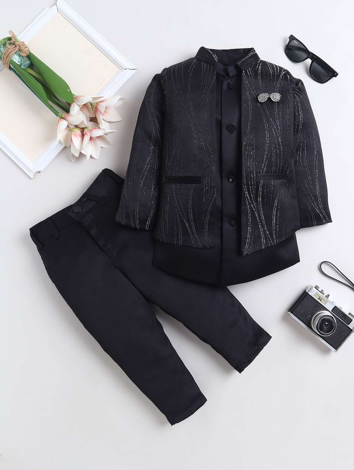 black polyester sherwani kurtas & kurta set