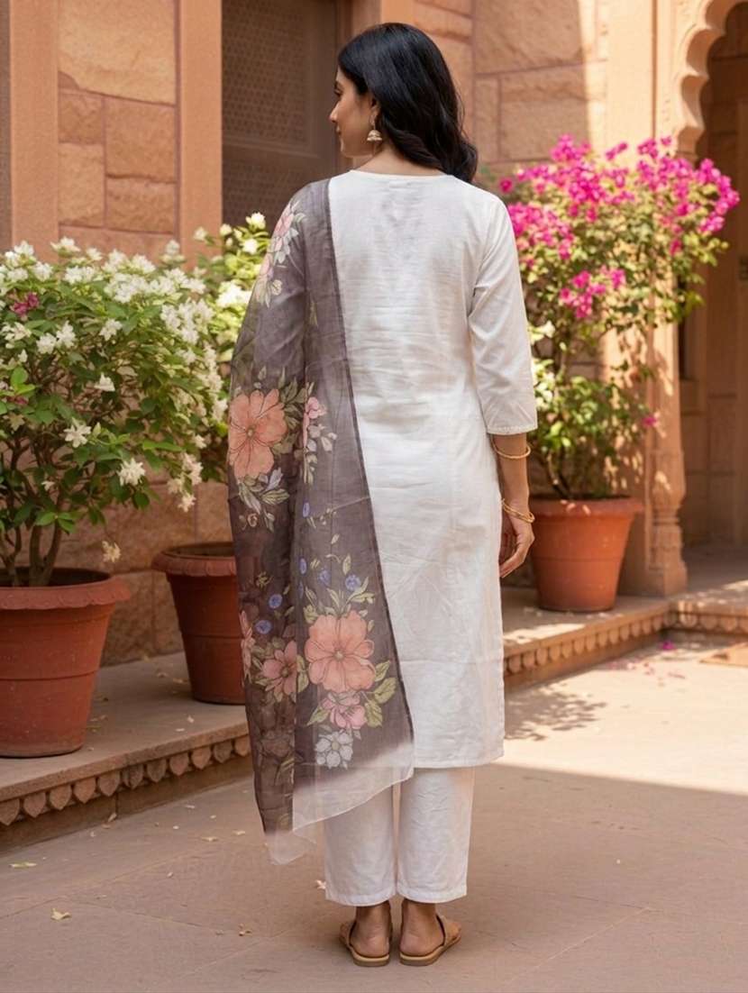 women embroidered three quarter sleeve kurta pant with dupatta set - 22527143 -  Standard Image - 3