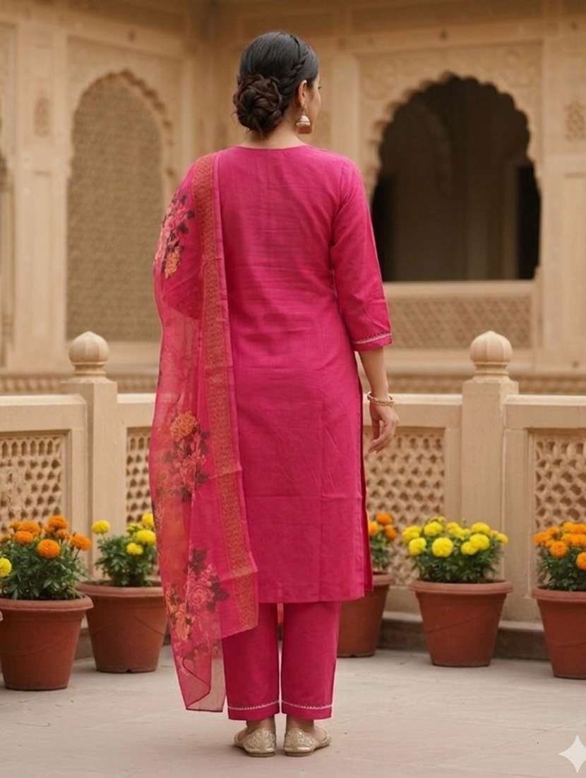 women embroidered three quarter sleeve kurta pant with dupatta set - 22527148 -  Standard Image - 5