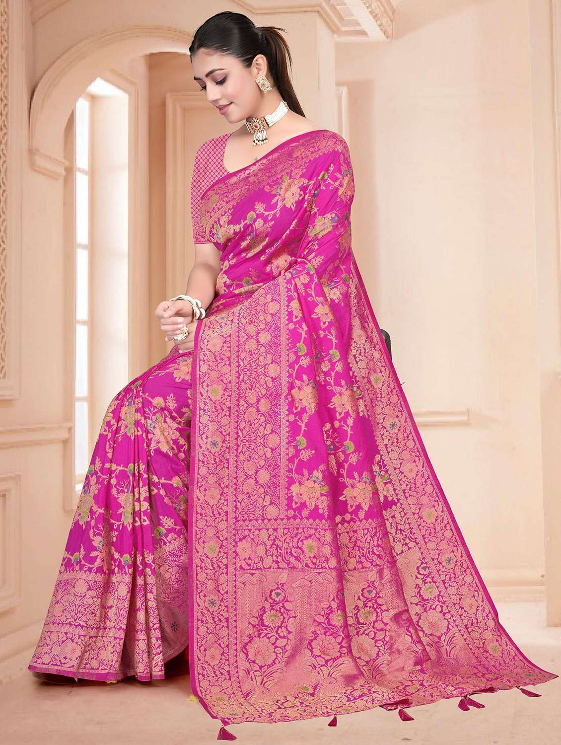 women self design banarasi saree with blouse - 22527162 -  Standard Image - 3