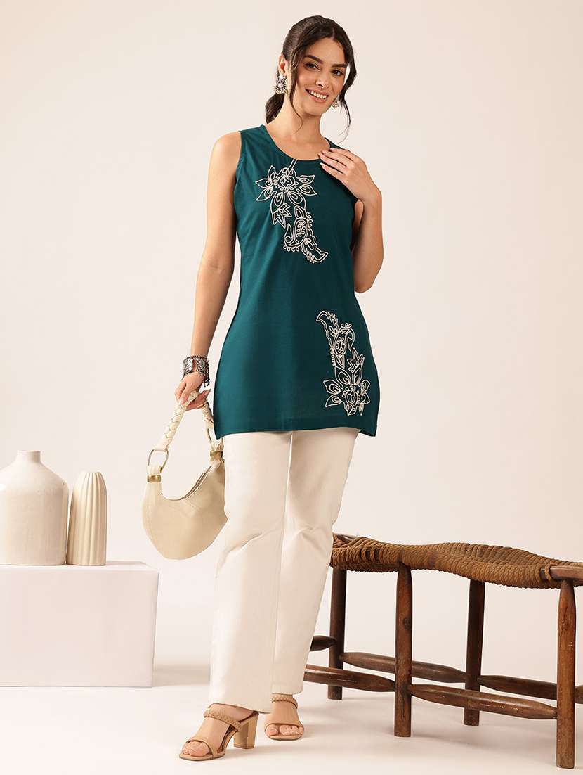 women embroidered sleeveless a-line tunic - 22527175 -  Standard Image - 5