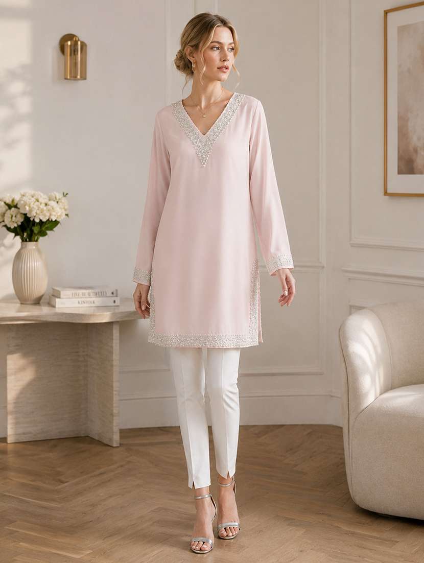 women embellished long sleeve straight kurti