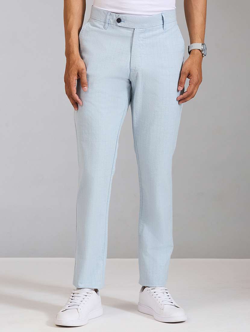 men checkered mid rise chinos casual trouser