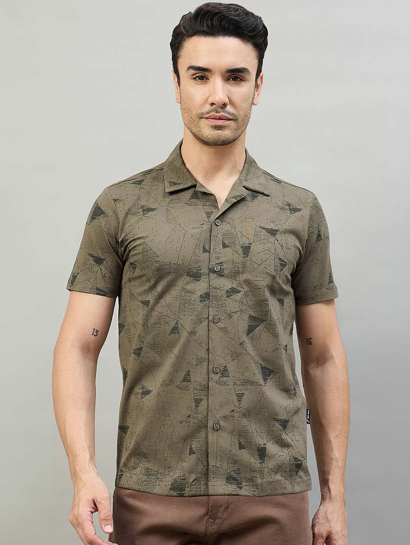 men printed short sleeve slim fit casual shirt