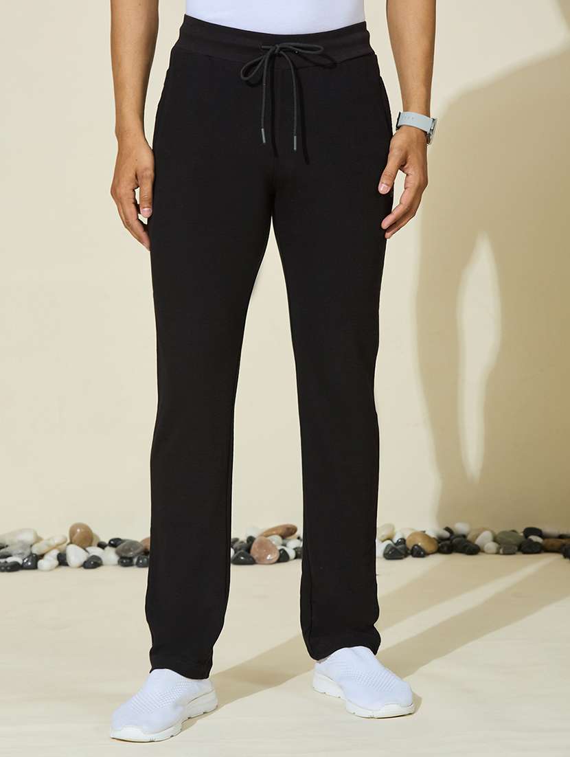  men solid mid rise full length track pant