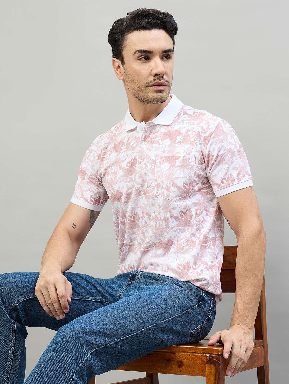 men printed short sleeve regular fit polo t-shirt