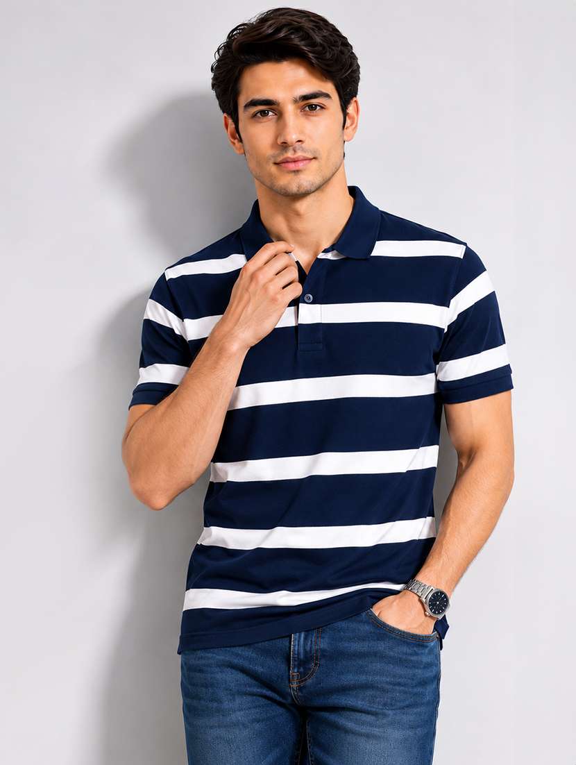 men striped short sleeve regular fit polo t-shirt