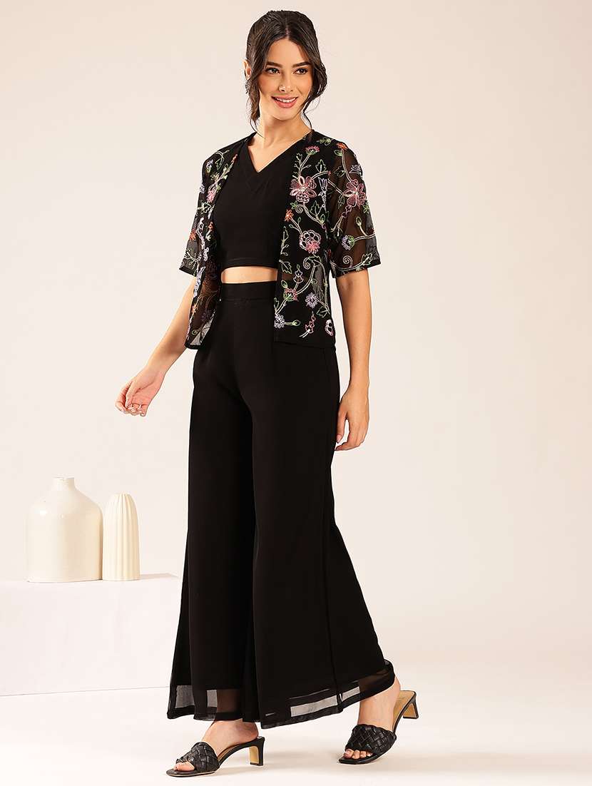 women embroidered short sleeve top & palazzo fusion set - 22527334 -  Standard Image - 3