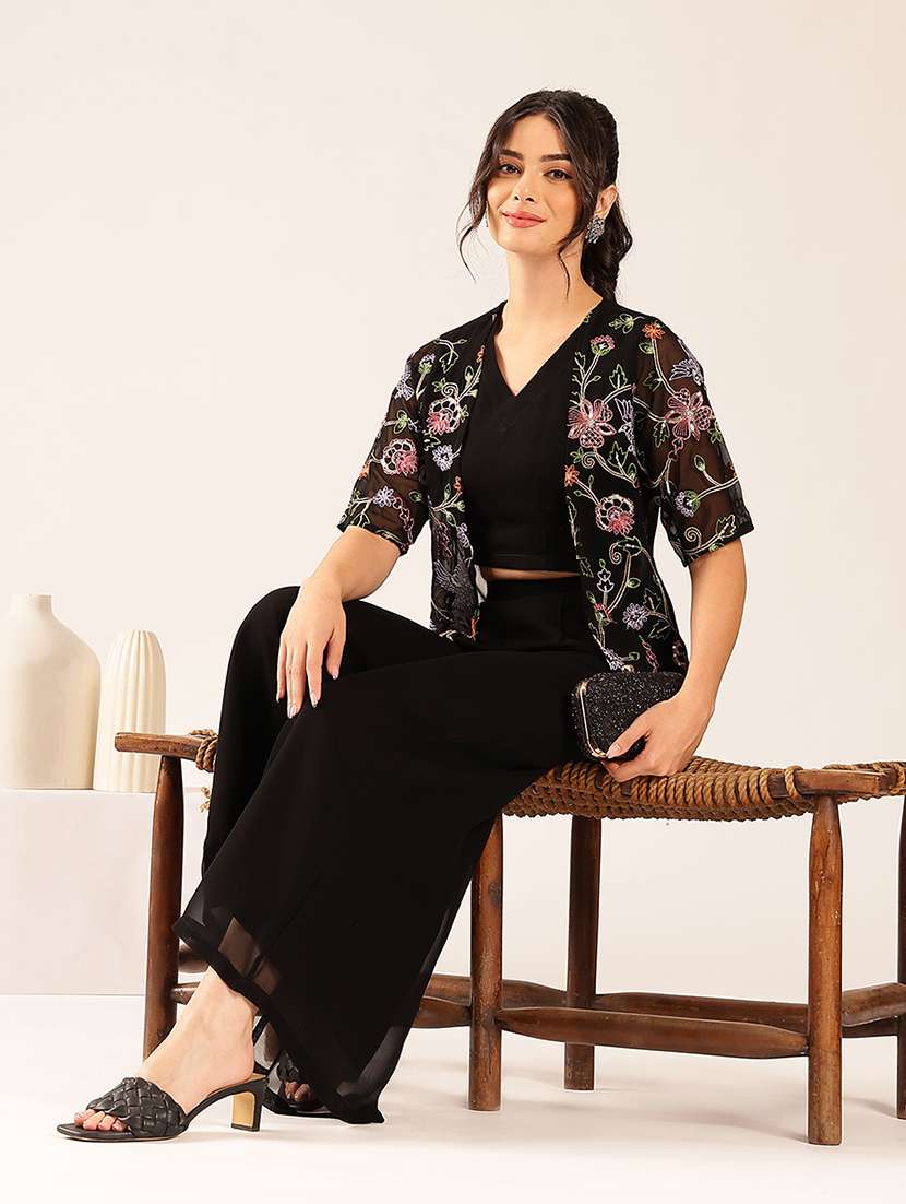 women embroidered short sleeve top & palazzo fusion set - 22527334 -  Standard Image - 5