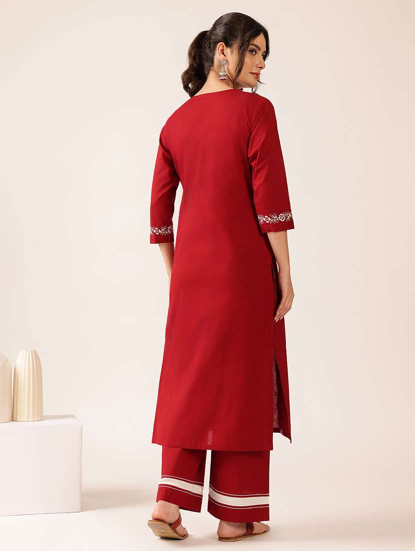 women embroidered three quarter sleeve kurta pant set - 22527349 -  Standard Image - 3