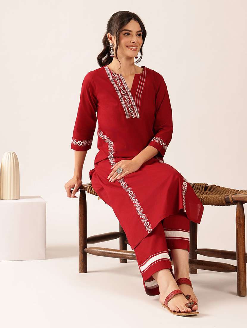 women embroidered three quarter sleeve kurta pant set - 22527349 -  Standard Image - 5