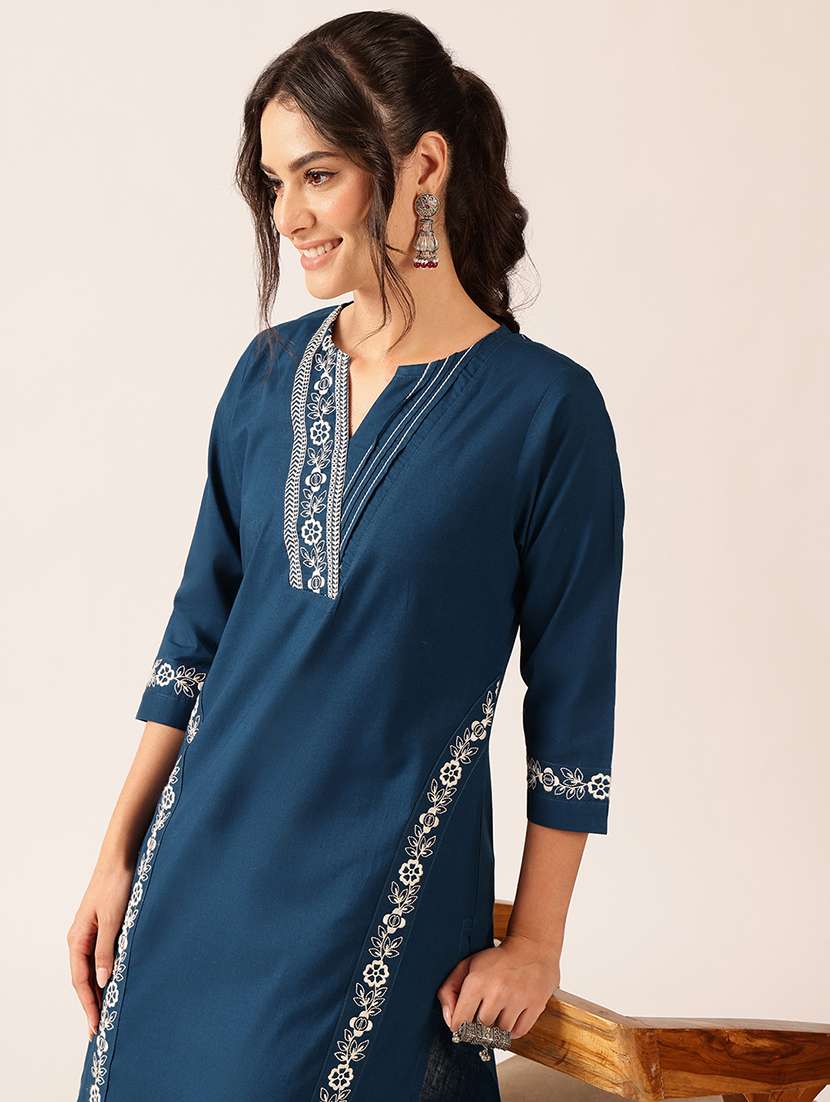 women embroidered three quarter sleeve kurta pant set - 22527350 -  Standard Image - 5